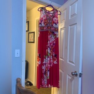 London Times Red and Pink Floral Maxi Dress